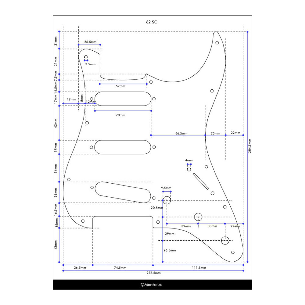 Montreux 62 SC pickguard relic MINT IVORY Retrovibe Parts No.744 ピックガード 寸法図