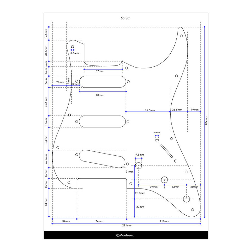 Montreux 65 SC pickguard relic Retrovibe Parts No.207 ピックガード 寸法図