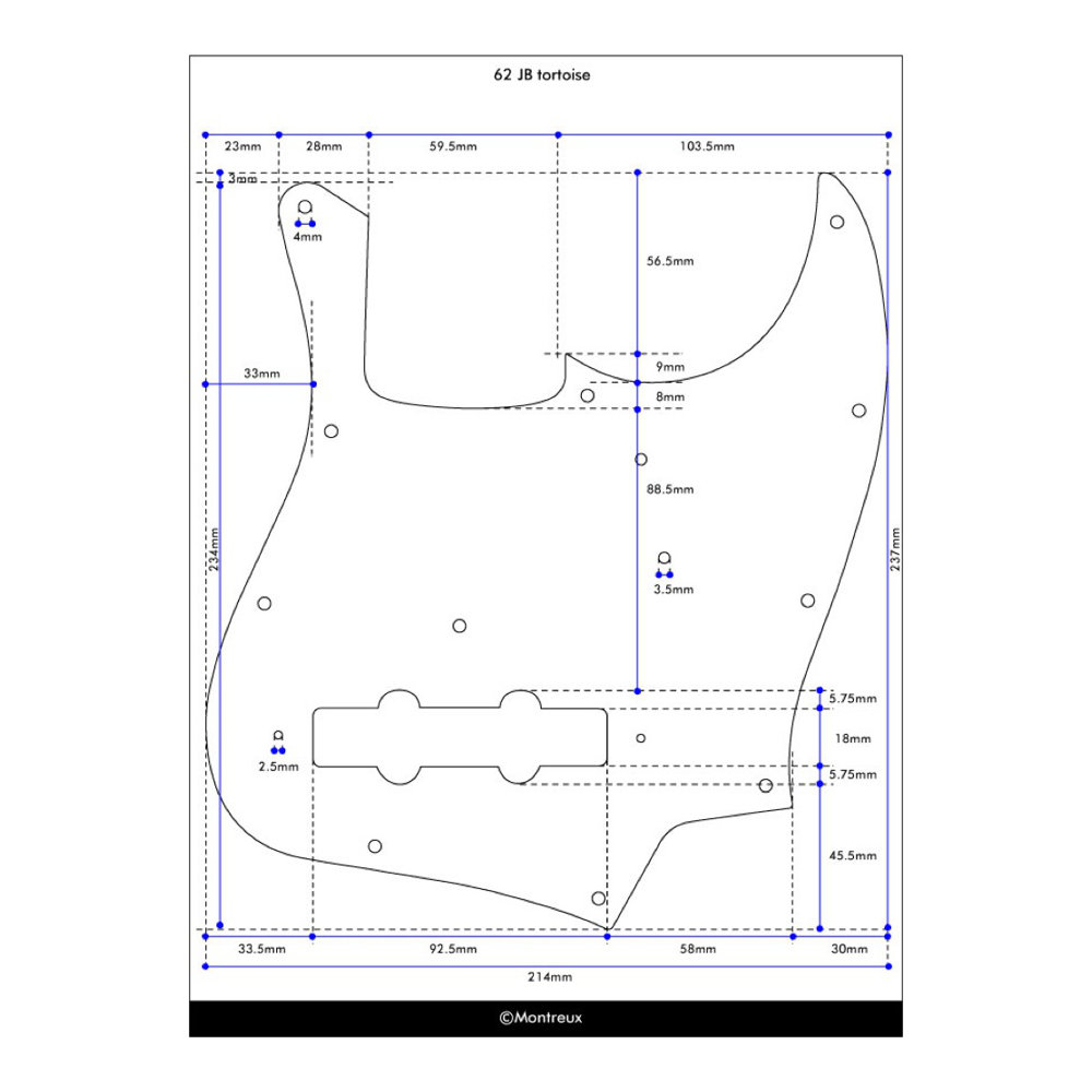 Montreux 62 JB pickguard Mint Green relic Retrovibe Parts No.1423 ピックガード 寸法図