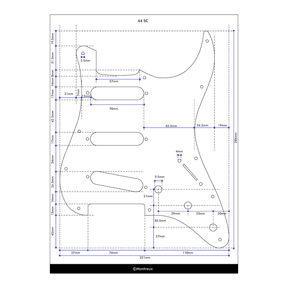 Montreux Real Celluloid 64 SC pickguard relic Retrovibe Parts No.8026 ピックガード 寸法図