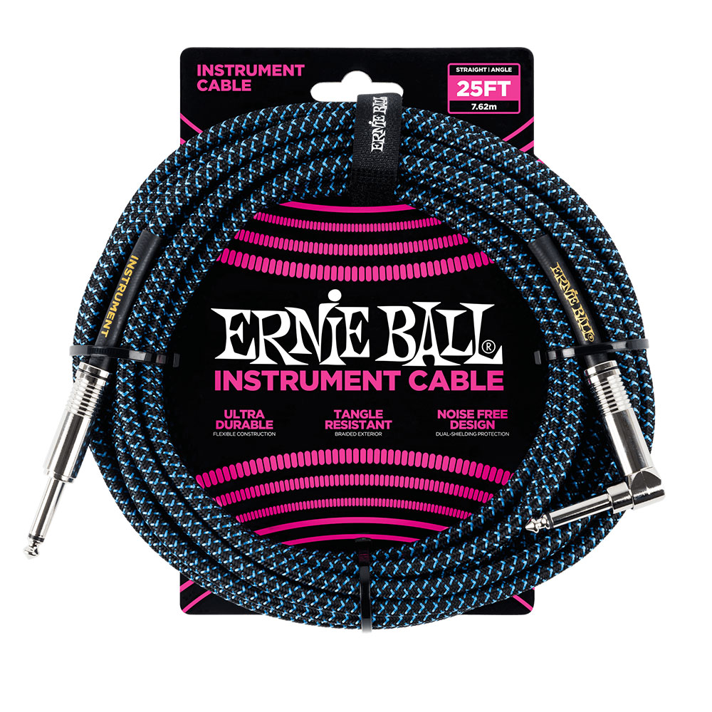 ERNIE BALL #6060 25ft Braided Cables Black / Blue ギターケーブル