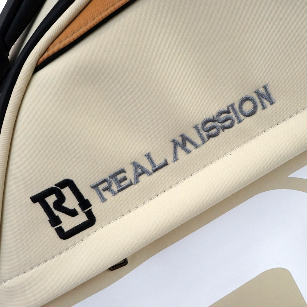 REAL MISSION(リアルミッション) Venus02-E Cream 防水 エレキギターケース・ギグケース 生地表面の質感、刺繍ロゴ