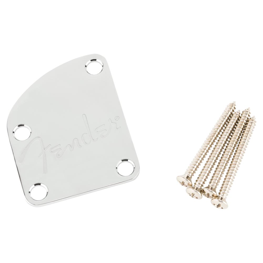 Fender 4-Bolt Deluxe Series Contoured Neck Plate w/Logo Chrome ネックプレート