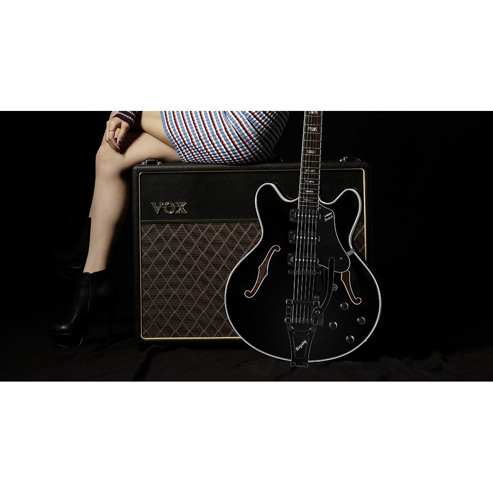 VOX Bobcat BC-S66B BK with Bigsby シングルコイルPU3基搭載 ビグスビーブリッジ セミアコースティックギター ボディアップ画像