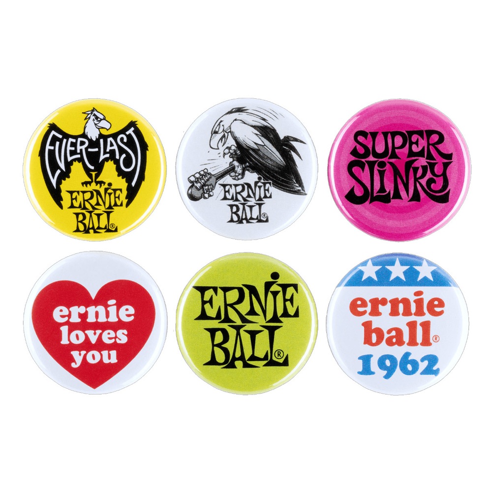 ERNIE BALL 4009 ASSORT BUTTON 6P アーニーボールロゴ入り缶バッチ 6個セット