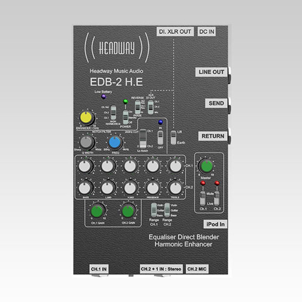 HEADWAY MUSIC AUDIO EDB-2 H.E アコースティック楽器用プリアンプ/DI 正面画像