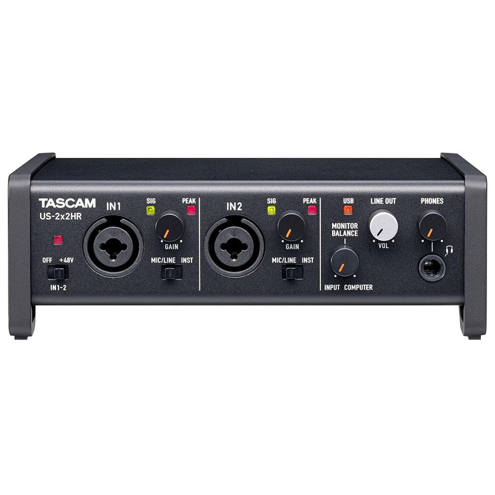 TASCAM US-2x2HR USBオーディオ MIDI インターフェース 正面パネル入出力端子画像