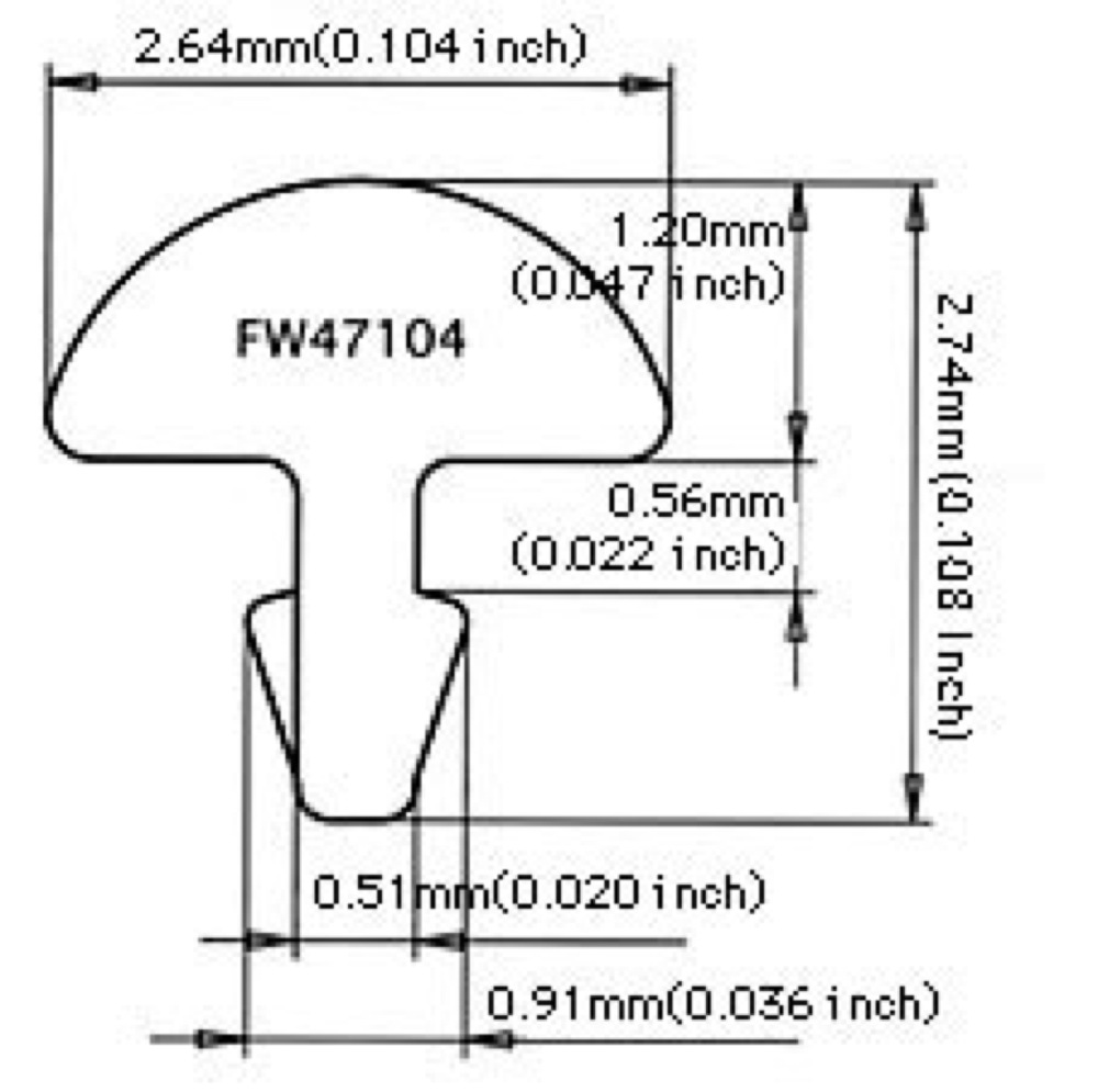 Jescar Frets #47104 Stainless 24pcs set No.949 フレット サイズ図画像