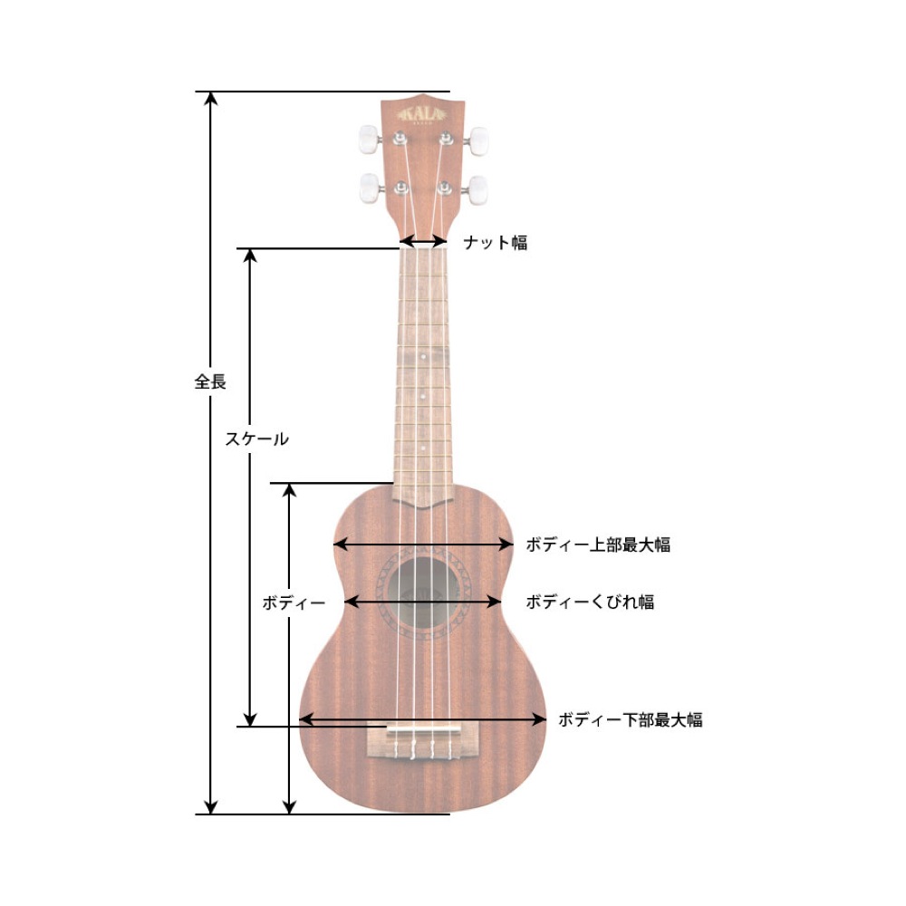 KALA KAP-WBAG20_06 ソプラノウクレレ パイナップル型 サイズ概要