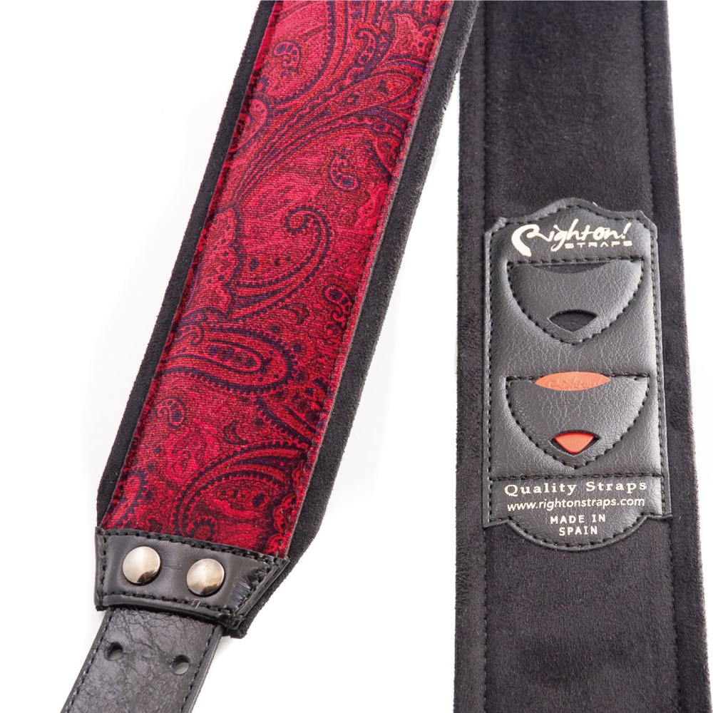 Righton! STRAPS J-PAISLEY VELVET Red ギター ベース用ストラップ 表面と裏面の画像