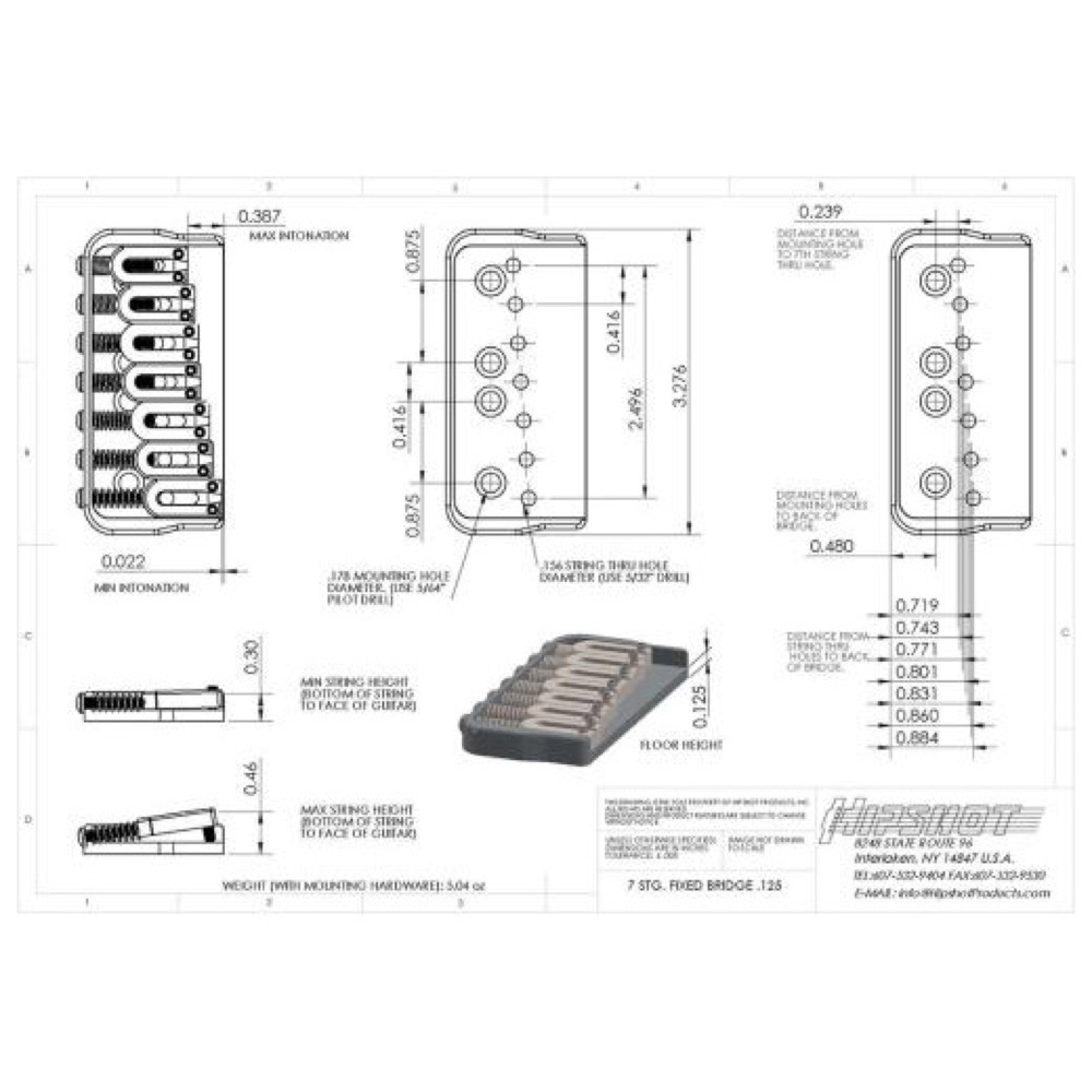 HIPSHOT 7 String Fixed Guitar Bridge Black 0.125 7弦ギター用ブリッジ サイズ表