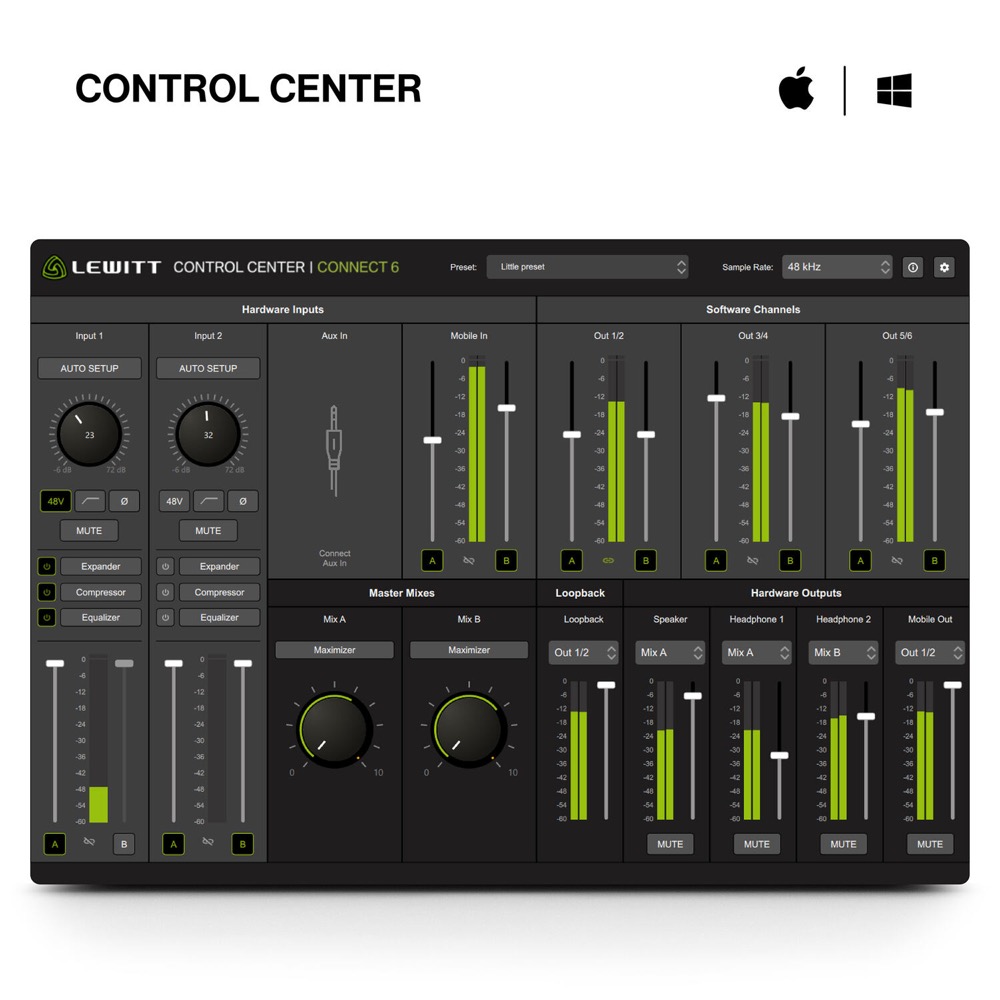 Lewitt CONNECT 6 オーディオインターフェイス マイクプリアンプ コントロールセンター画像