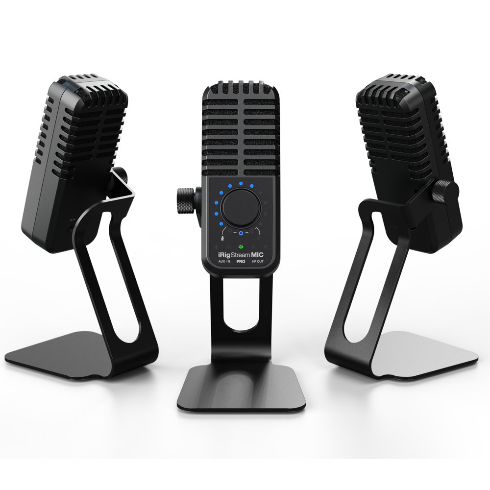 IK Multimedia iRig Stream Mic Pro コンデンサーマイク & オーディオインターフェイス スタンド取り付け3面アングル
