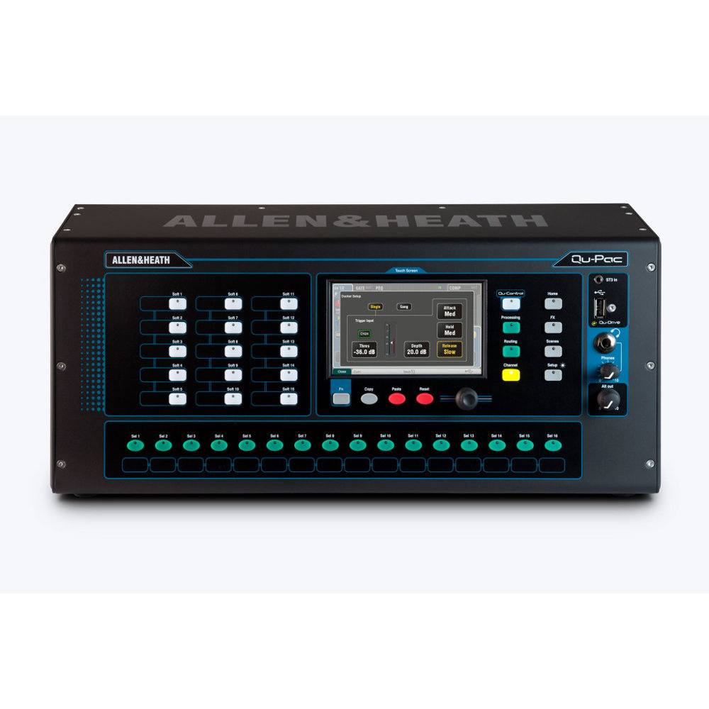 Allen & Heath アレンアンドヒース QU-PAC ポータブルサイズ 22in/ 12outデジタルミキサー 正面コントロールパネル
