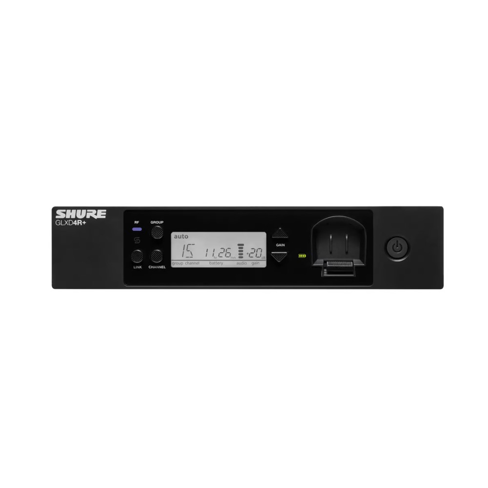 SHURE シュア GLXD24R+J/B87A-Z2 ボーカル用ワイヤレスシステム 2.4GHz帯 ハンドヘルド型送信機 ハーフラック型受信機 受信機フロント画像