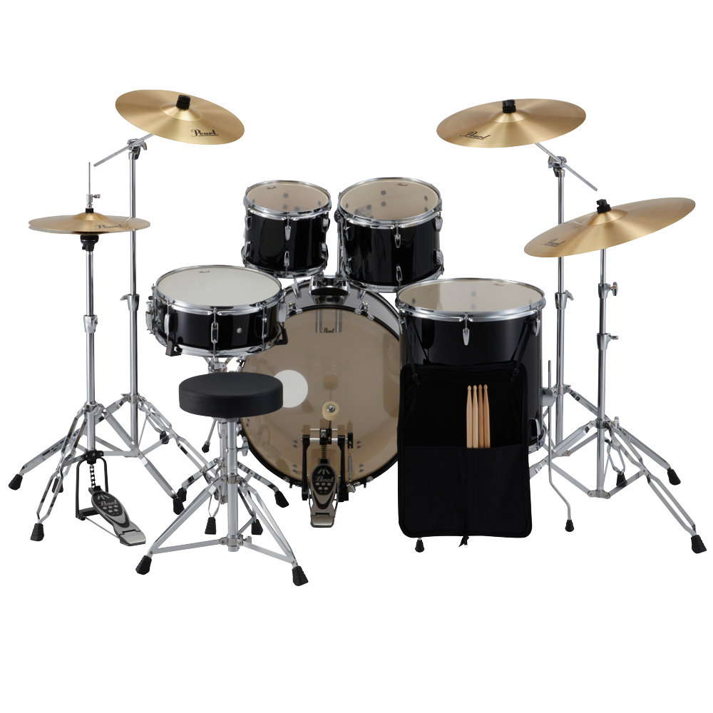 Pearl パール ROADSHOW RS525SCWN/C-2CS #31 JET Black ドラムセット 2クラッシュバージョン セット背面。スティックケース付き。