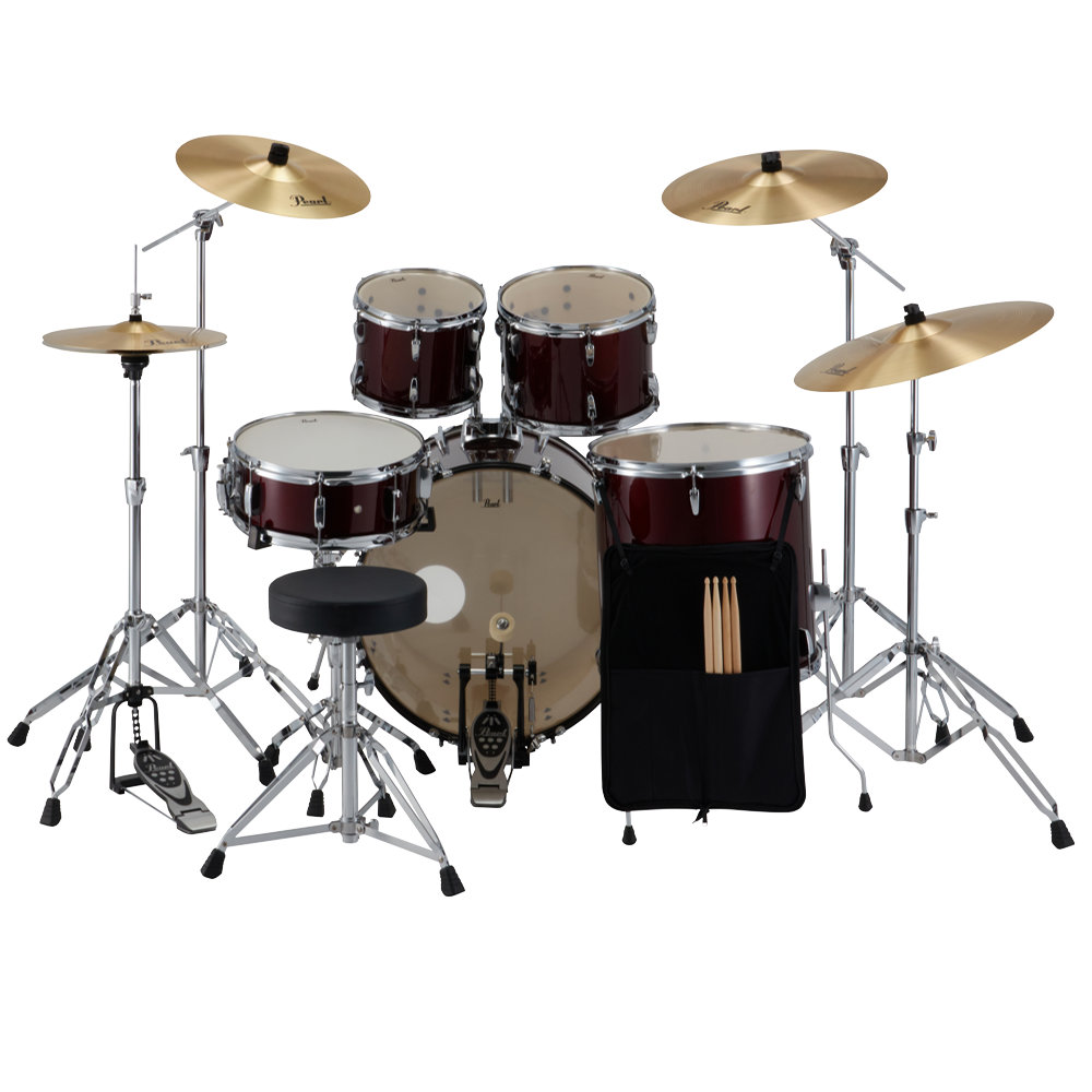 Pearl パール ROADSHOW RS525SCWN/C-2CS ＃33 Red Wine ドラムセット 2クラッシュバージョン セット背面。スティックケース付き