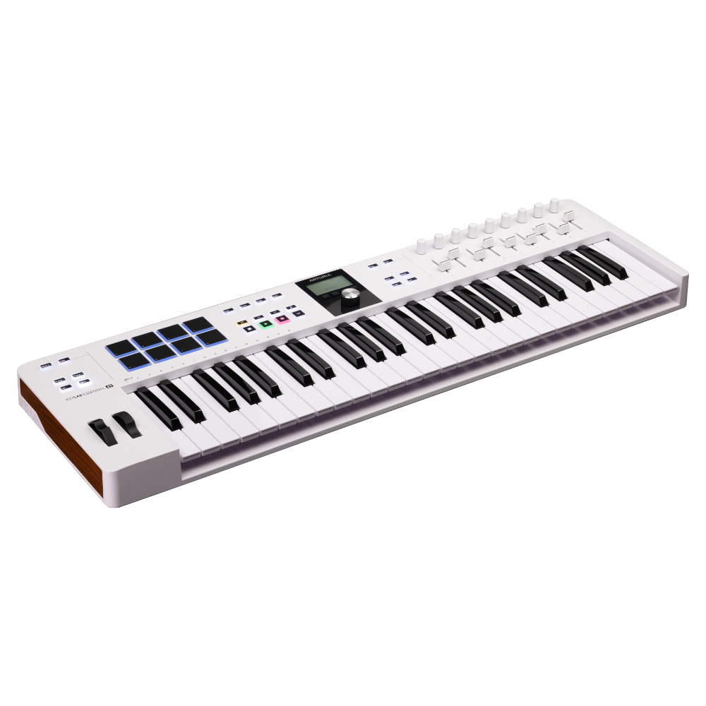 ARTURIA アートリア KeyLab Essential 49 mk3 WH 49鍵 MIDIキーボード Analog Lab Vなど豊富なバンドルソフトつき キーラボエッセンシャル 左斜めアングル画像