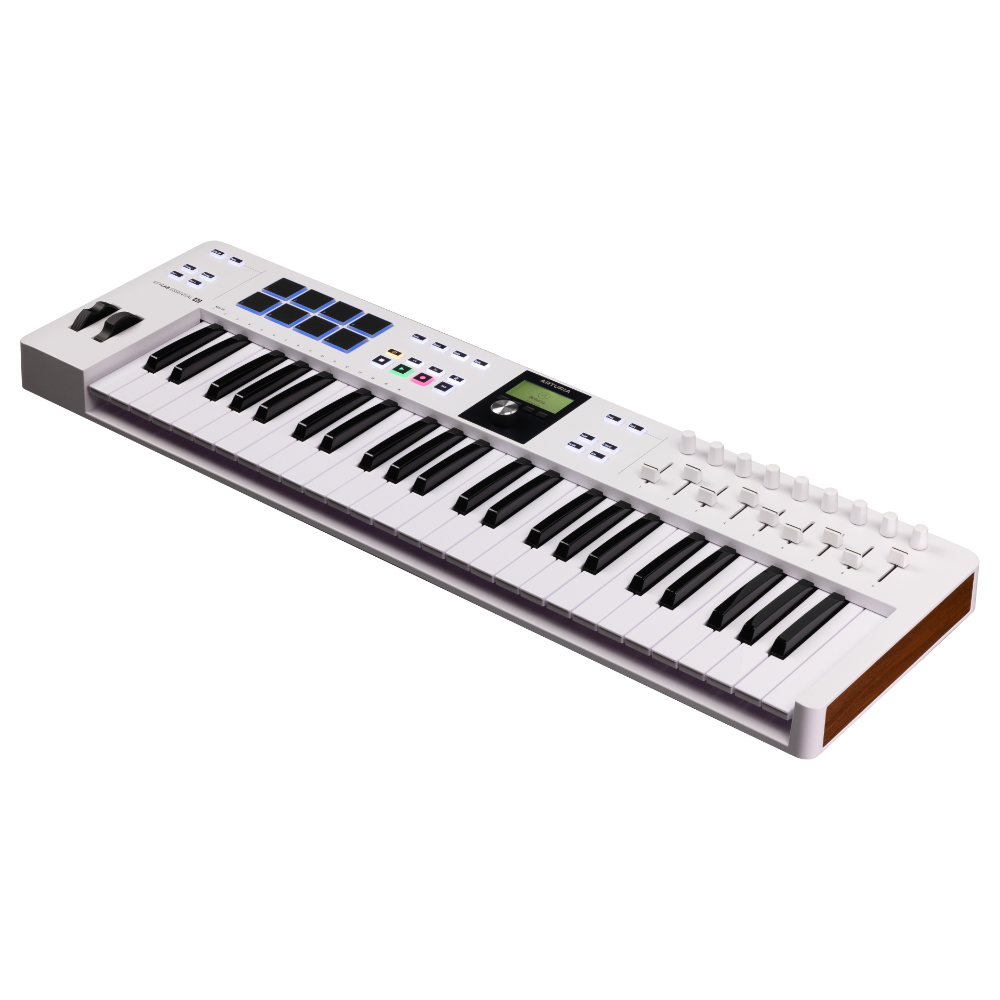 ARTURIA アートリア KeyLab Essential 49 mk3 WH 49鍵 MIDIキーボード Analog Lab Vなど豊富なバンドルソフトつき キーラボエッセンシャル 右斜めアングル画像