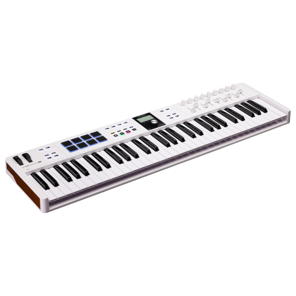 ARTURIA アートリア KeyLab Essential 61 mk3 WH 61鍵 MIDIキーボード Analog Lab Vなど豊富なバンドルソフトつき キーラボエッセンシャル 左斜めアングル画像