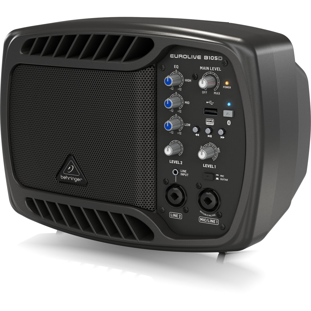 BEHRINGER B105D コンパクトPA モニタースピーカー 50W 簡易PA MP3プレーヤー/Bluetoothオーディオ機能搭載 右サイドから正面