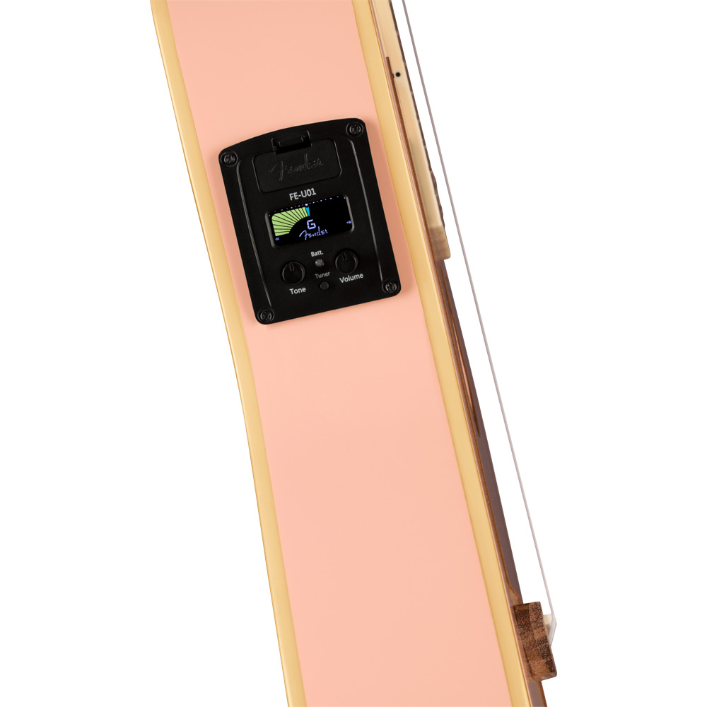 Fender フェンダー Fullerton Jazzmaster Uke Walnut Fingerboard Tortoiseshell Pickguard Shell Pink コンサートサイズ エレクトリックウクレレ コンサートサイズ エレクトリックウクレレ コントロール 画像