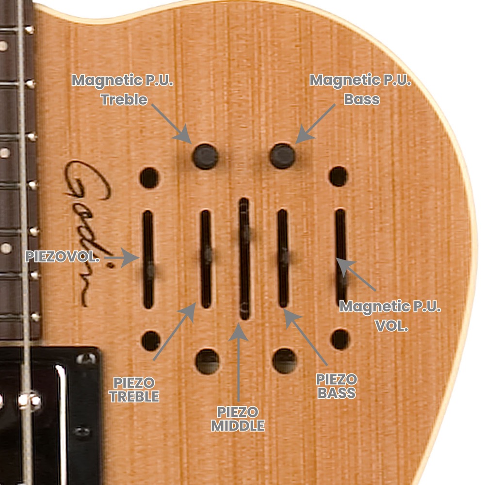 Godin ゴダン A6 ULTRA Natural SG Left-Handed レフトハンドモデル エレクトリックアコースティックギター コントロール詳細画像