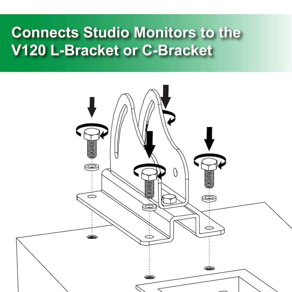 ISO ACOUSTICS V120 50x107 Adapter V120用ブラケット取付プレート 50mm x 107mmの4つの取付け穴 Cブラケット/Lブラケット用 取り付け図
