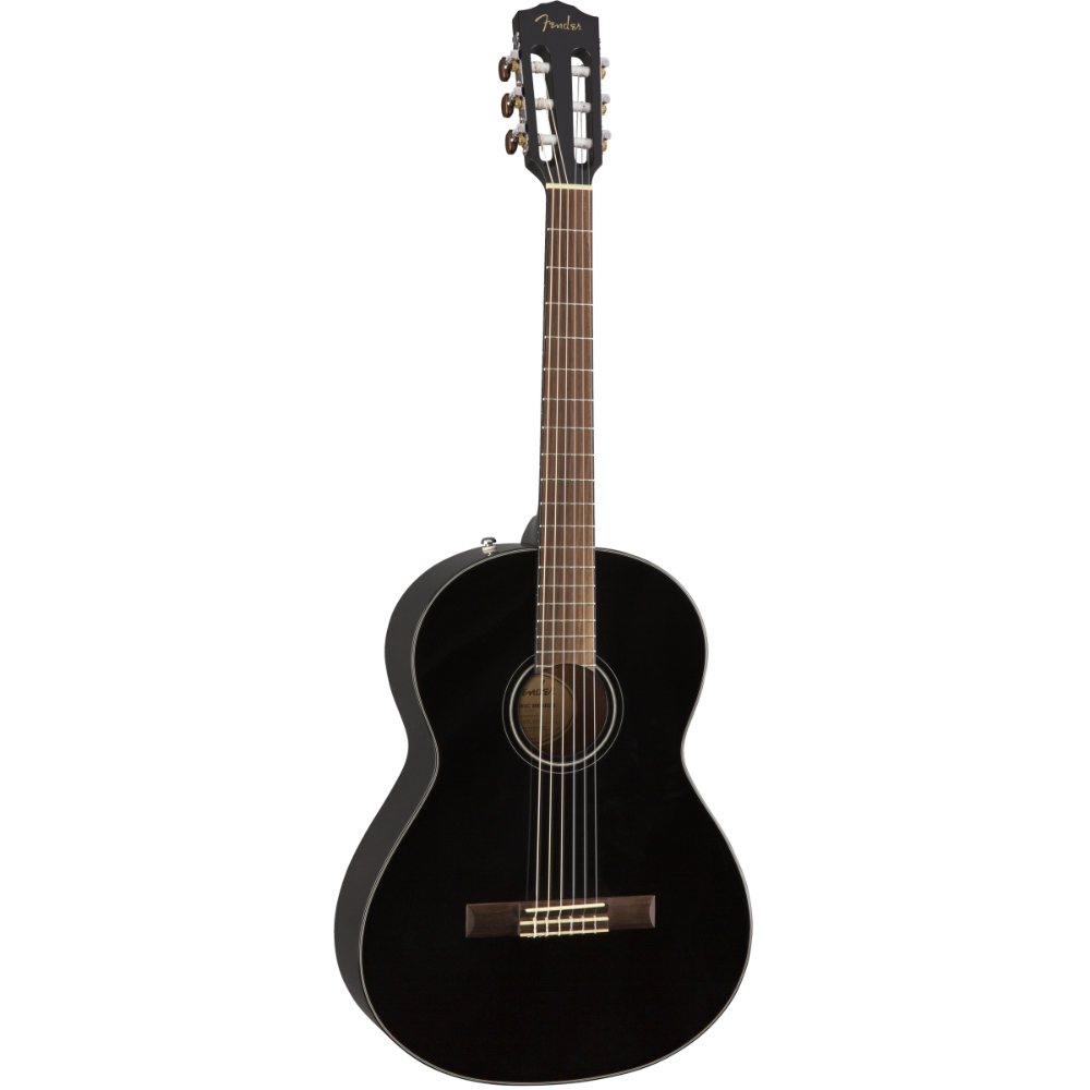 Fender フェンダー CN-60S Nylon Walnut Fingerboard Black クラシックギター 斜めアングル画像