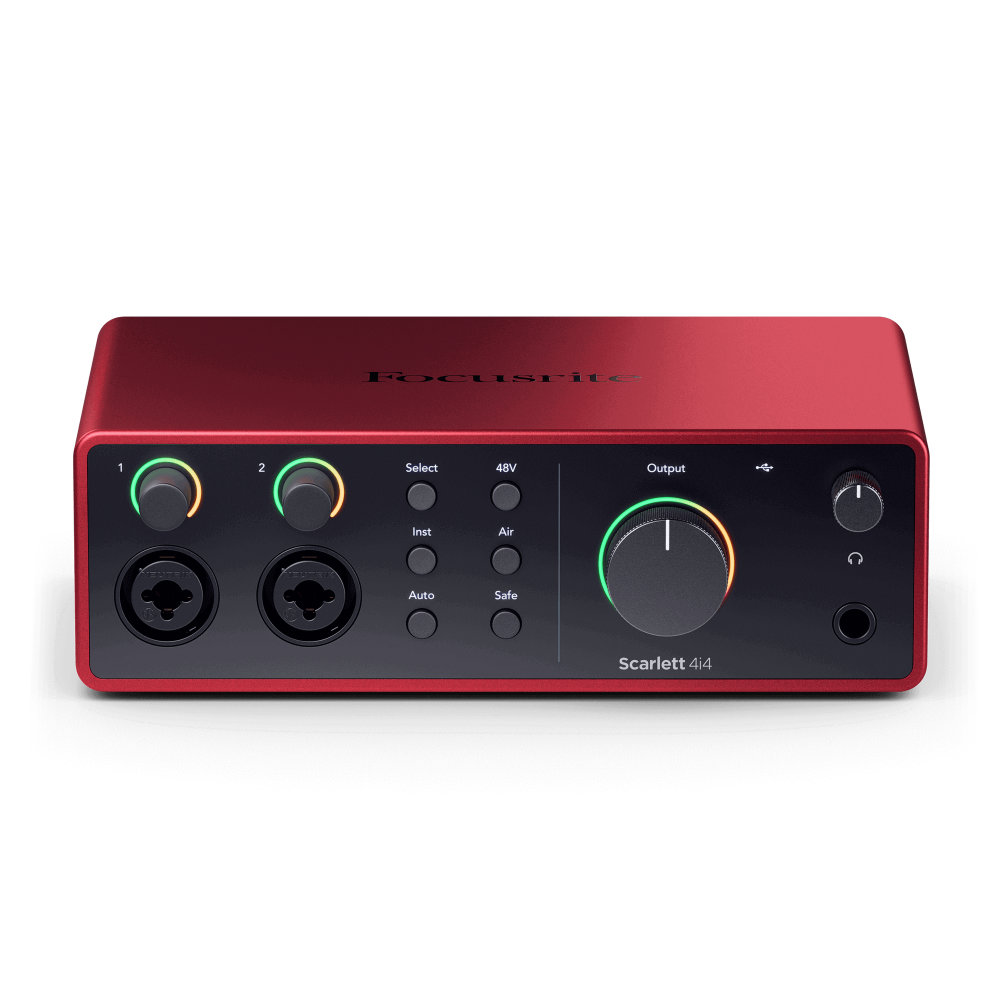 Focusrite Scarlett 4i4 4th Gen オーディオインターフェイス 正面、コントロールパネル