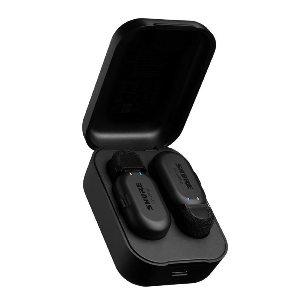 SHURE シュアー MV-TWO-J-Z6 MoveMic Two 2チャンネルのクリップオンワイヤレスマイクロホン ワイヤレスマイク シュア スマートフォンに直接音声送信 充電ケース