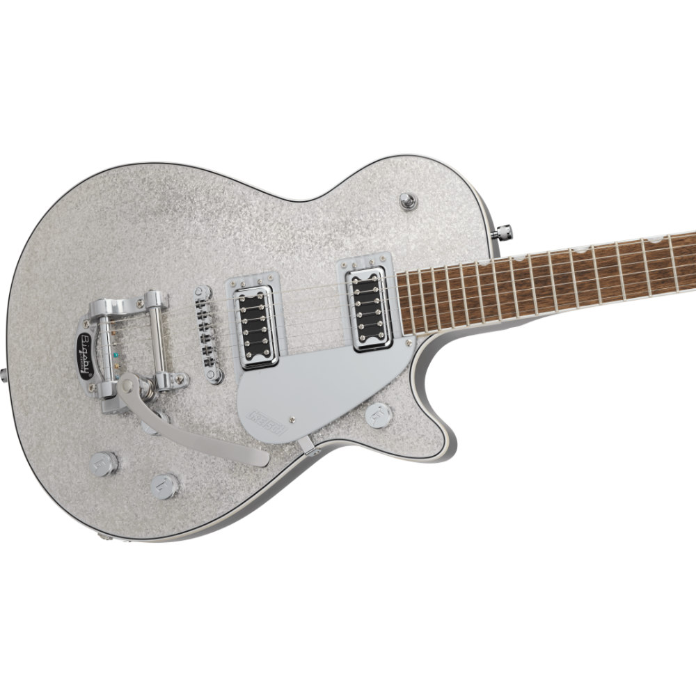 GRETSCH グレッチ G5230T Electromatic Sparkle Jet FT Single-Cut with Bigsby Silver Sparkle エレキギター ボディ斜めアングル画像
