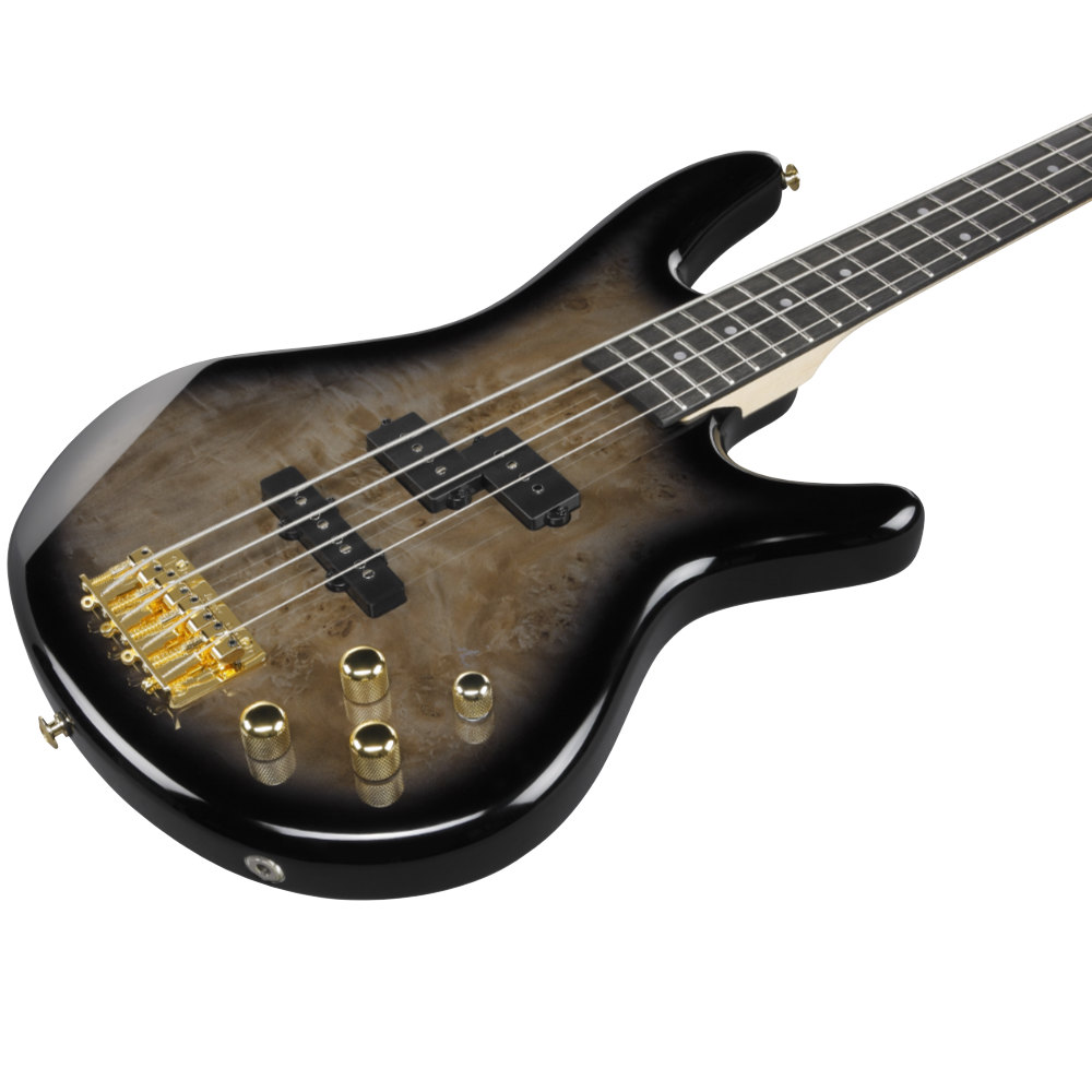 IBANEZ アイバニーズ GSR200PC-TPB Gio Transparent Pale Black Burst エレキベース ボディ斜めアングル画像