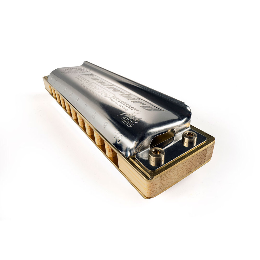 HOHNER ホーナー Marine Band Thunderbird 2011P Low-F 10ホールハーモニカ ブルースハープ 斜めアングル画像