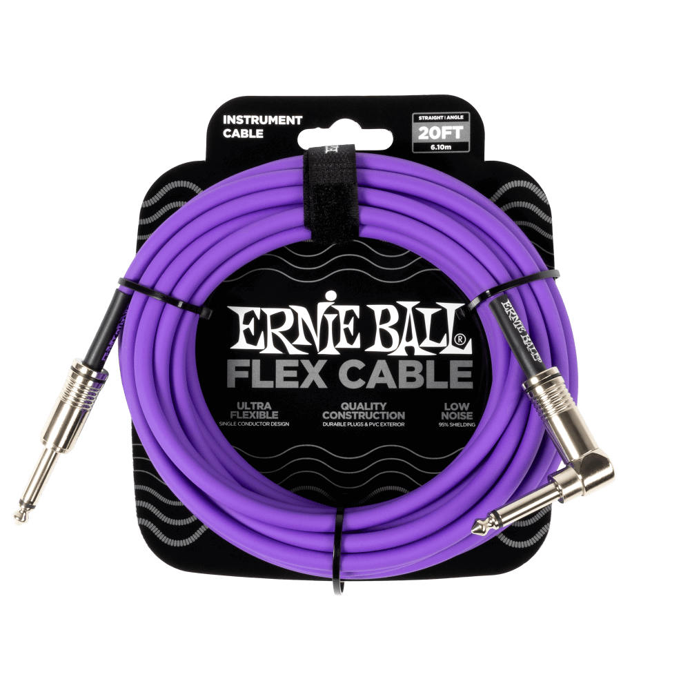 ERNIE BALL アニーボール EB 6466 FLEX CABLE 20FT SA PR 20フィート（約6メートル） 片側Lプラグ パープル ギターケーブル