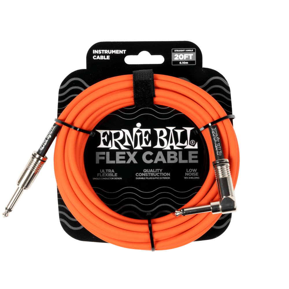 ERNIE BALL アニーボール EB 6467 FLEX CABLE 20FT SA OR 20フィート（約6メートル） 片側Lプラグ オレンジ ギターケーブル