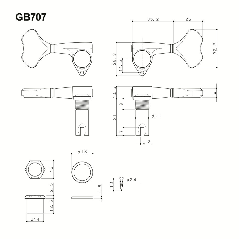 ゴトー GOTOH GB707-L2R2-Black Chrome ベース用ペグ サイズ詳細