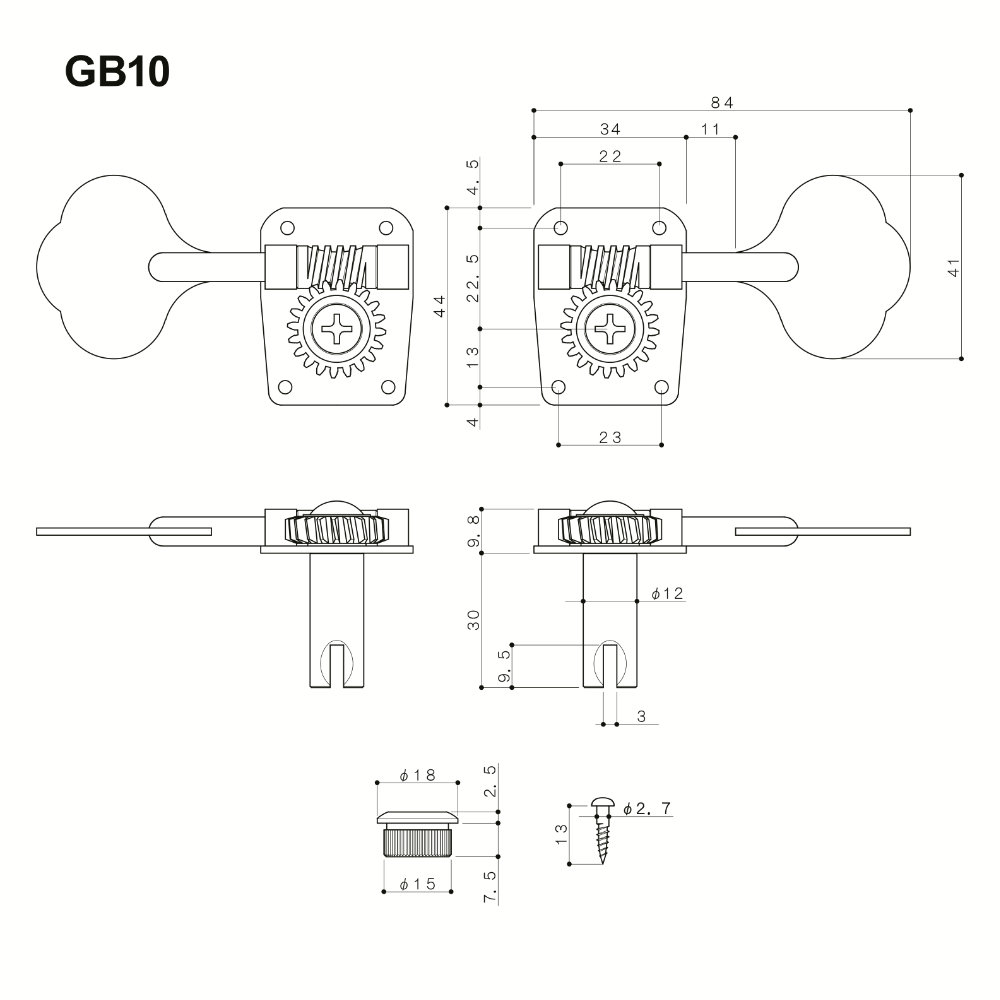 ゴトー GOTOH GB10-L4-Nickel ベース用ペグ サイズ詳細