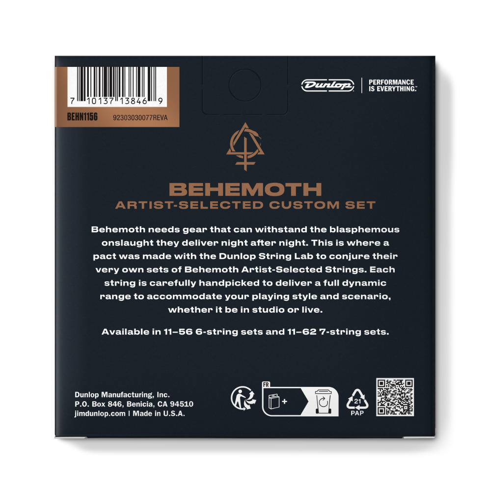 JIM DUNLOP ジムダンロップ BEHN1156 Behemoth Artist-selected Custom Guitar Strings 11-56 エレキギター弦 背面画像
