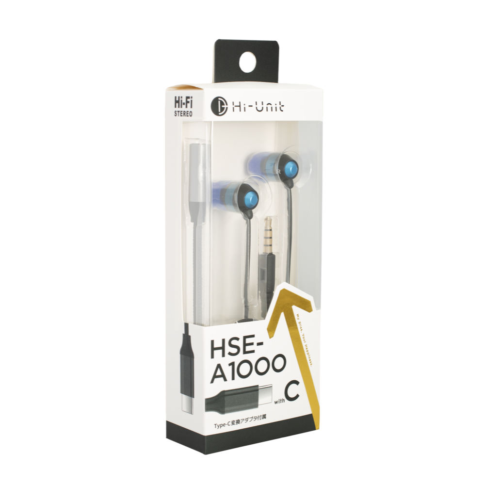 Hi-Unit ハイユニット HSE-A1000wC-BL リモコンマイク＋変換アダプタ付 イヤホン ブルー パッケージ
