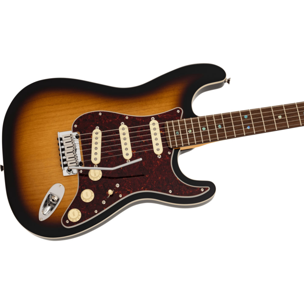 Fender フェンダー Made in Japan Limited Active Modern Stratocaster RW 2-Color Sunburst エレキギター ストラトキャスター ボディ斜めアングル画像