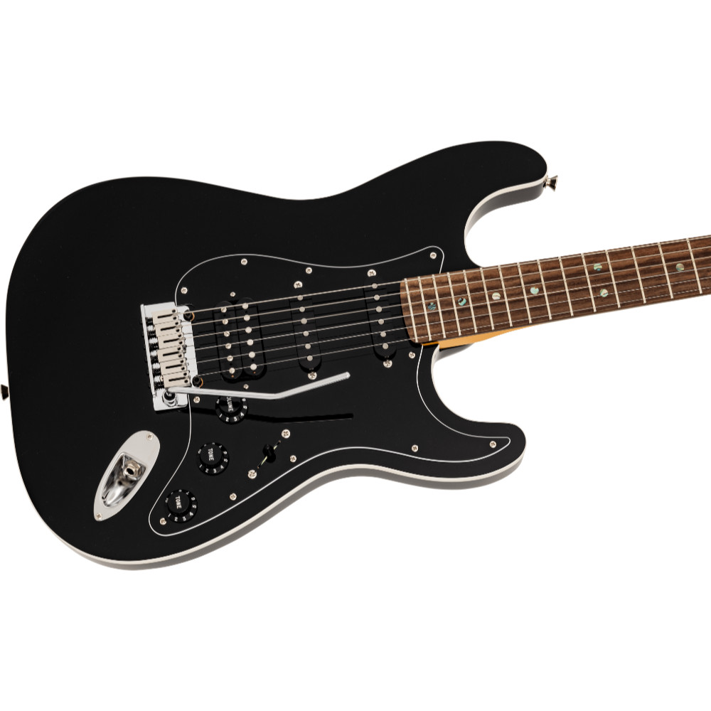 Fender フェンダー Made in Japan Limited Active Modern Stratocaster HSS RW Black エレキギター ストラトキャスター ボディ斜めアングル画像