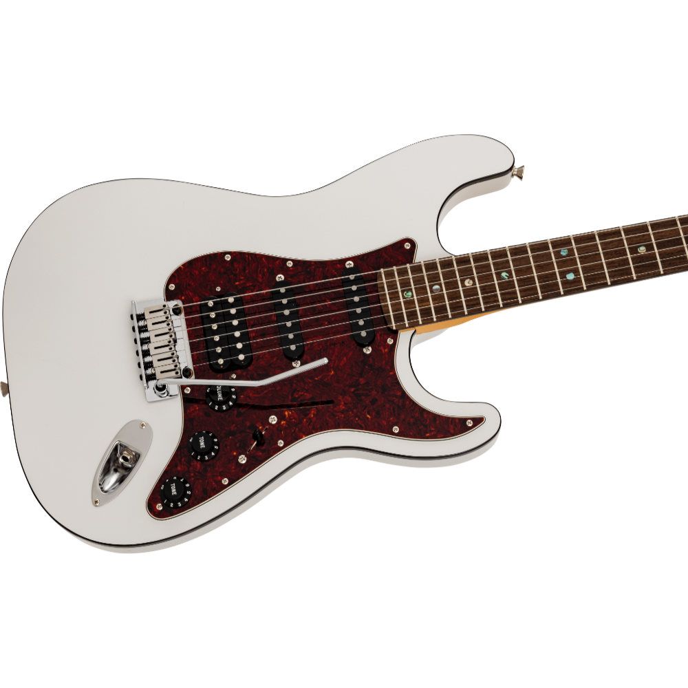 Fender フェンダー Made in Japan Limited Active Modern Stratocaster HSS RW Feather Gray エレキギター ストラトキャスター ボディ斜めアングル画像