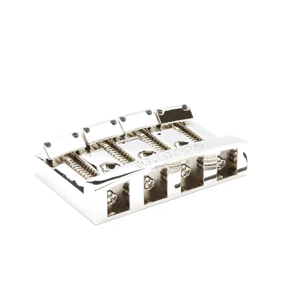 ALLPARTS オールパーツ BB-3341-010 Leo Quan Badass I Bass Bridge 4-String Chrome ベースブリッジ 斜めアングル画像