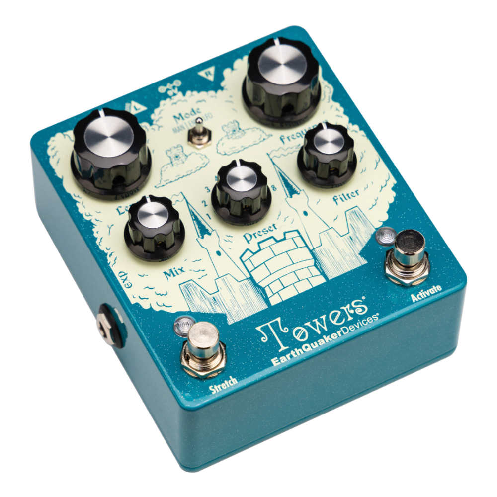 Earthquaker Devices アースクエイカーデバイセス EQD Towers フィルターリバーブ ギターエフェクター 左斜めアングル画像