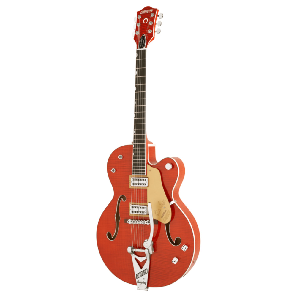 GRETSCH グレッチ G6120TFM-BSNV Brian Setzer Signature Nashville Hollow Body with Bigsby and Flame Maple Orange Stain エレキギター 斜めアングル画像