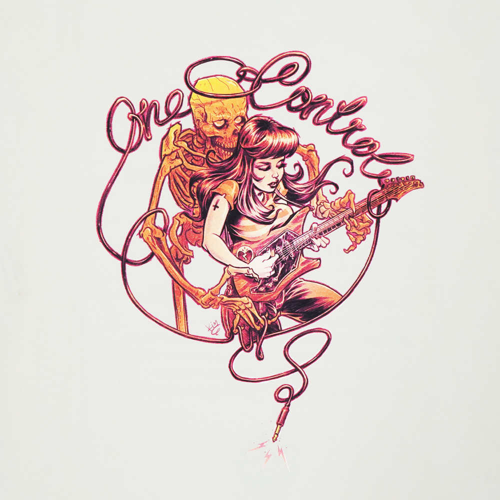 One Control ワンコントロール the Skull with Girl ロングTシャツ ヴィンテージナチュラル 長袖 Lサイズ 表プリント画像