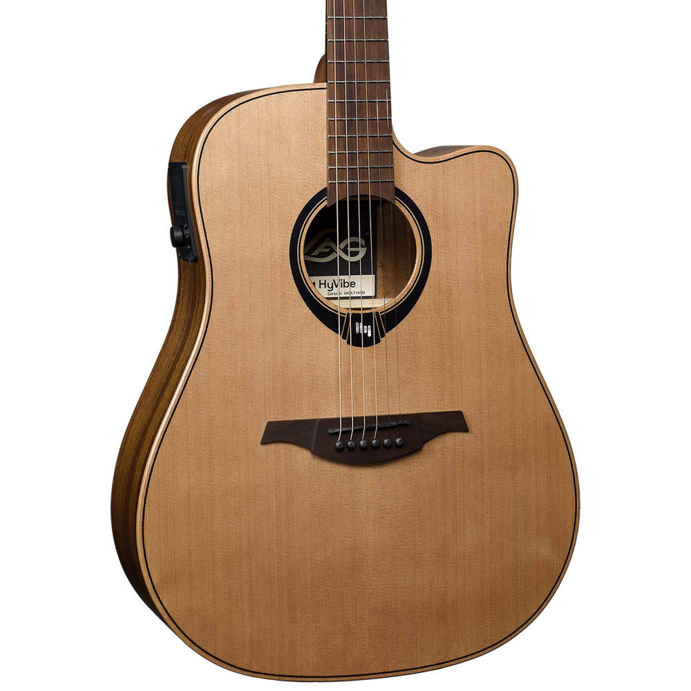 アコースティックギター LAG GUITARS HV10DCE NEW HYVIBEシリーズ スマートギター ドレッドノートサイズ ボディ左斜め画像