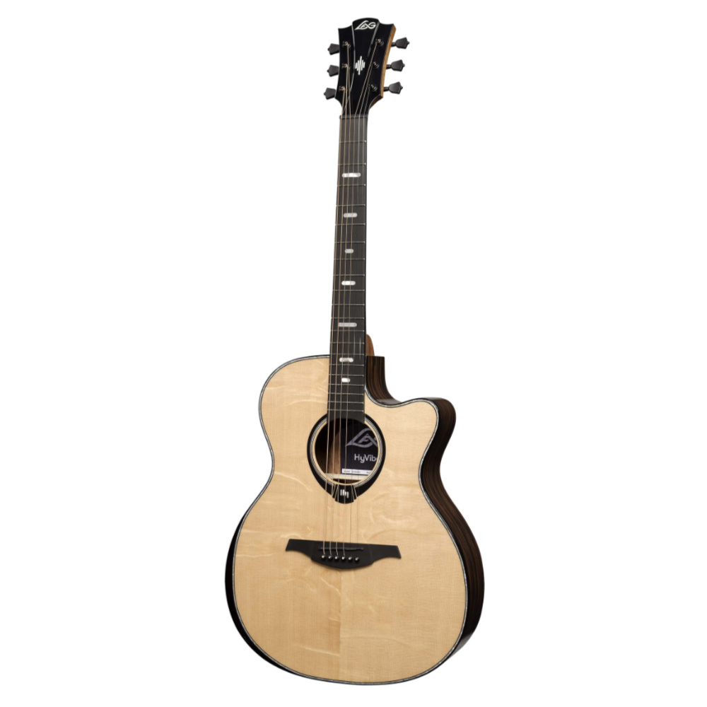 アコースティックギター LAG GUITARS HV50ACE NEW HYVIBEシリーズ スマートギター オーディトリアムサイズ マッカーサーエボニーバック＆サイド 右斜めアングル画像