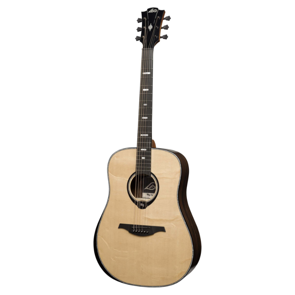 アコースティックギター LAG GUITARS HV50DE NEW HYVIBEシリーズ スマートギター ドレッドノートサイズ マッカーサーエボニーバック＆サイド 右斜めアングル画像